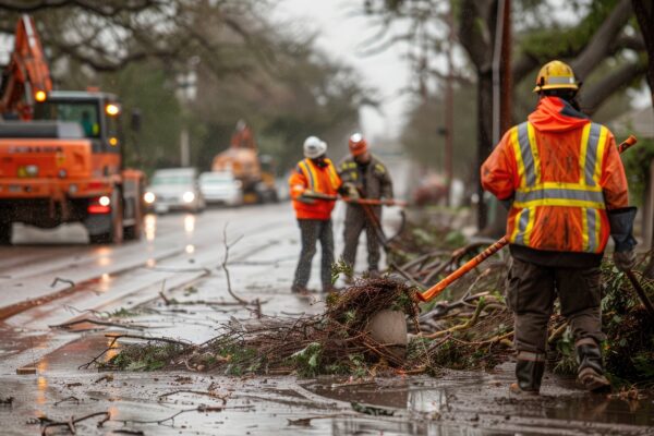 Cleanup Crew Removing Storm Debris from Residential Streets